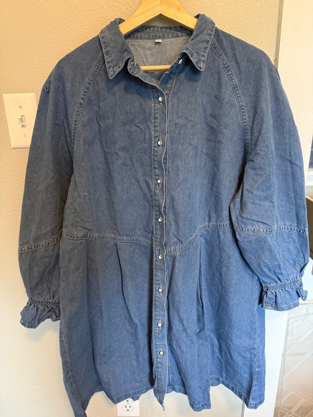 Denim Button-Up Shirt Dress in Medium Blue